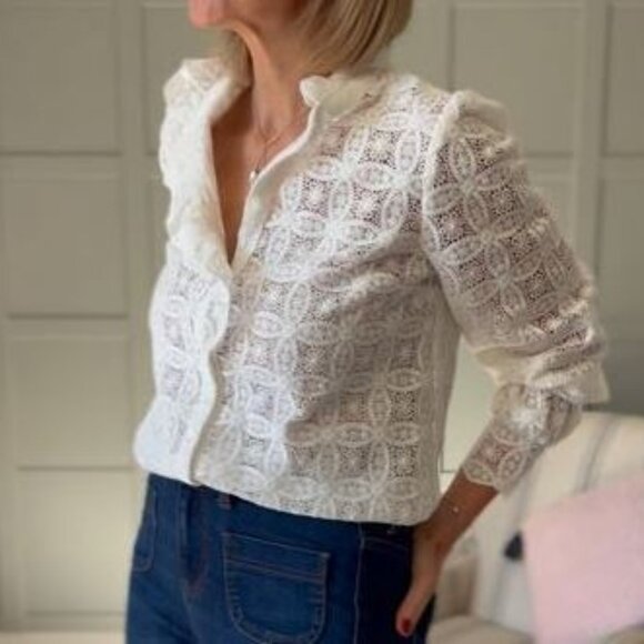 *NEW Sezane Chloe Shirt Ecru Guipure Lace Size 4 (FLAW) - Picture 2 of 9